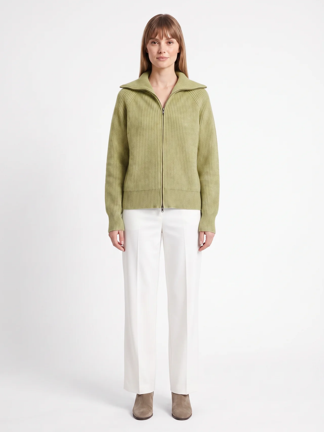 Nancy | Ribbed Zip-Up Cardigan, Funnel Neck Winter Knitwear