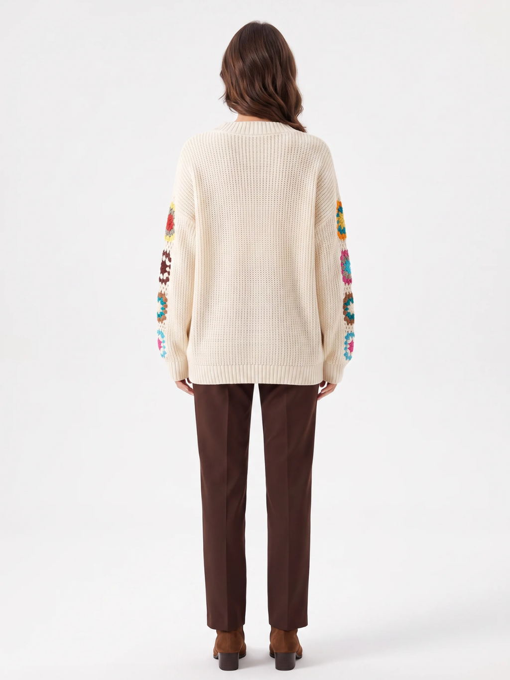 Olivia | Crochet Patchwork V-Neck Jumper, Oversized Autumn Winter Pullover