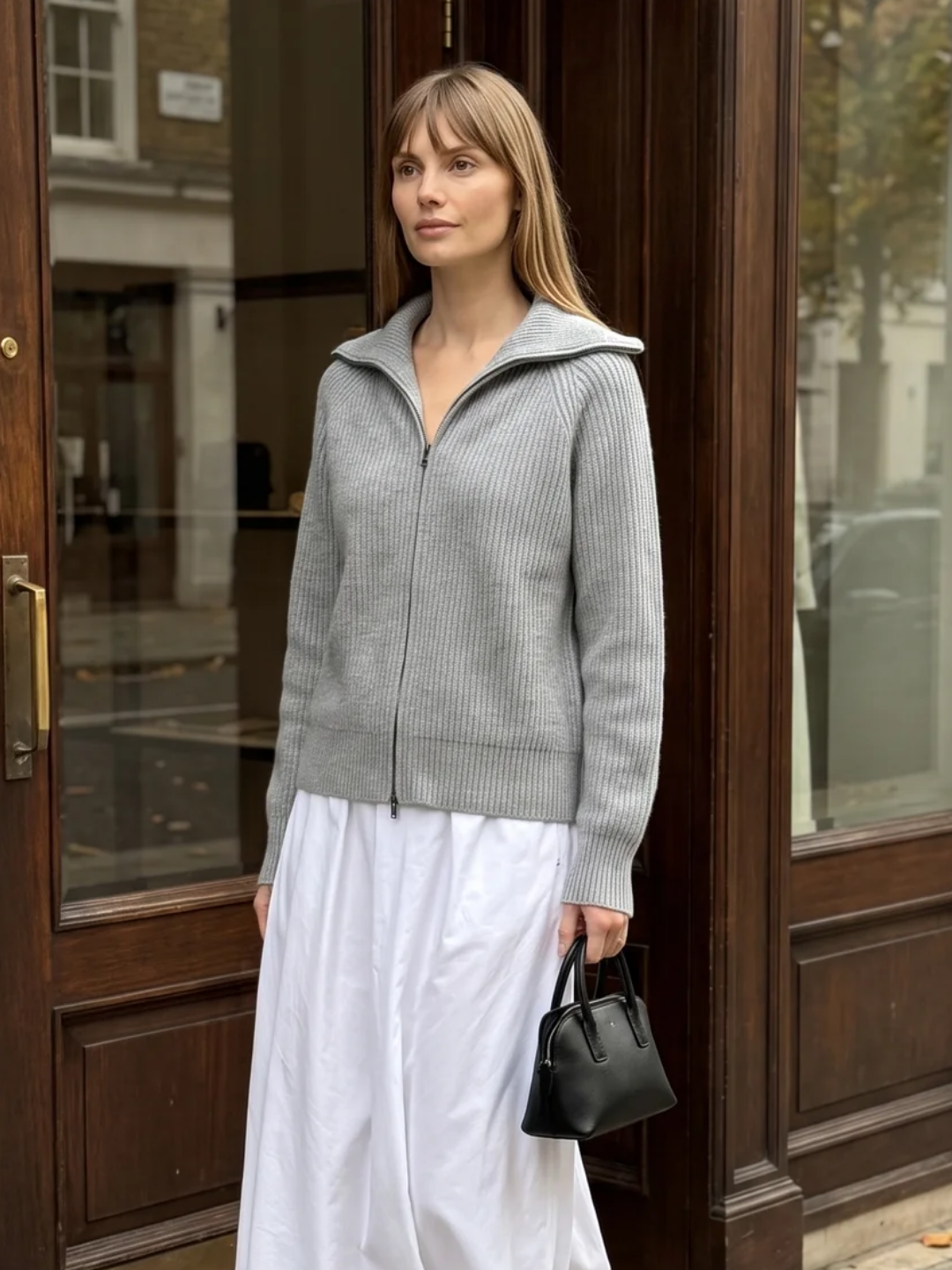 Nancy | Ribbed Zip-Up Cardigan, Funnel Neck Winter Knitwear