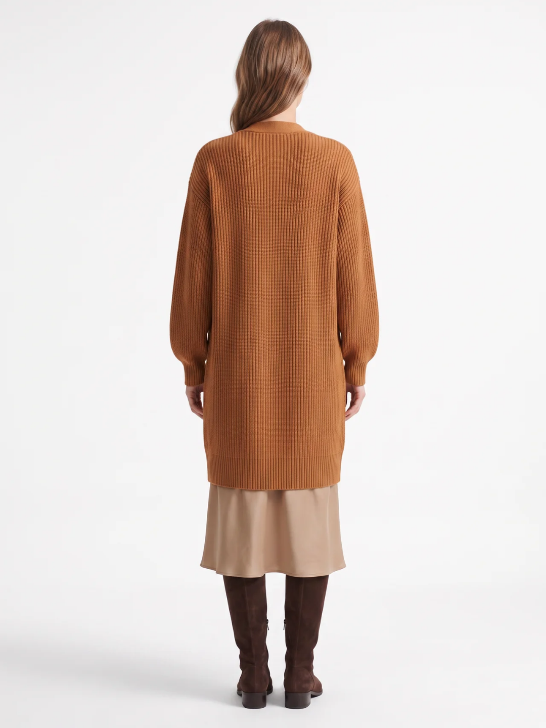 Ruby | Longline Open Front Cardigan, Ribbed Patch Pocket Winter Coatigan