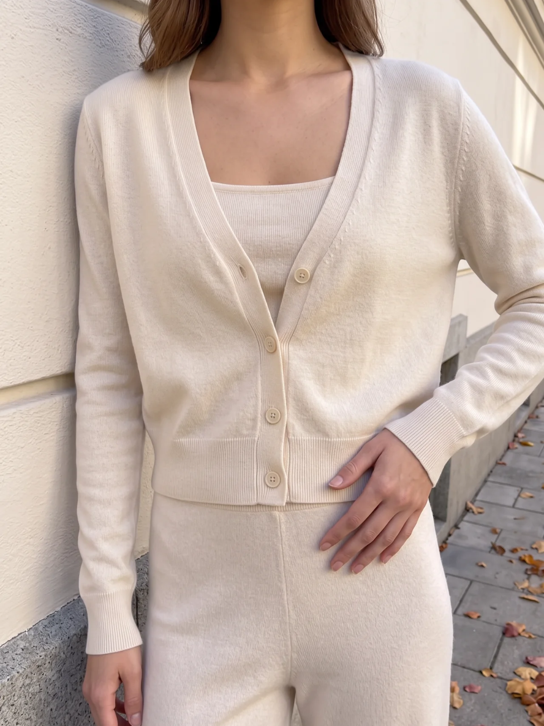 Emmeline | Button Front Knit Two Piece Set, Wide Leg Loungewear Co-ord