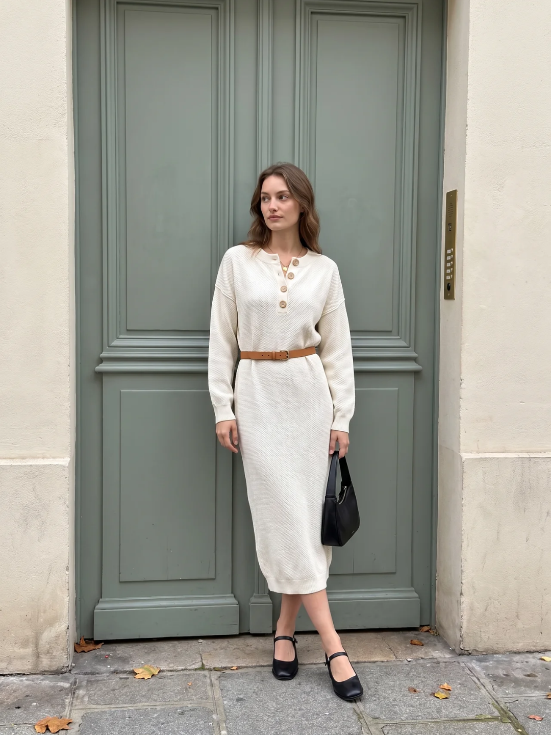 Rosie | Button Neck Knit Midi Dress, Long Sleeve Winter Jumper Dress