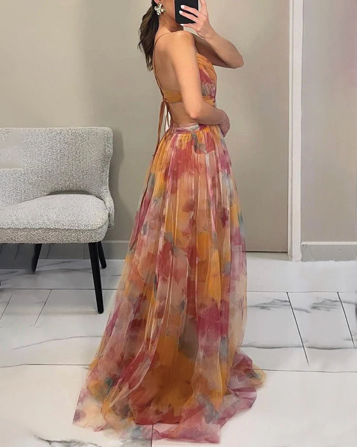 Women's Wedding Guest Maxi Dress | Floral Pleated
