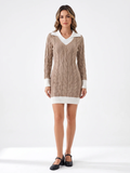 Elsie | Cable Knit Mini Jumper Dress, Contrast Collar Winter Dress