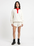 Fenella | Waffle Knit Henley Sweatshirt, Contrast Collar Oversized Top