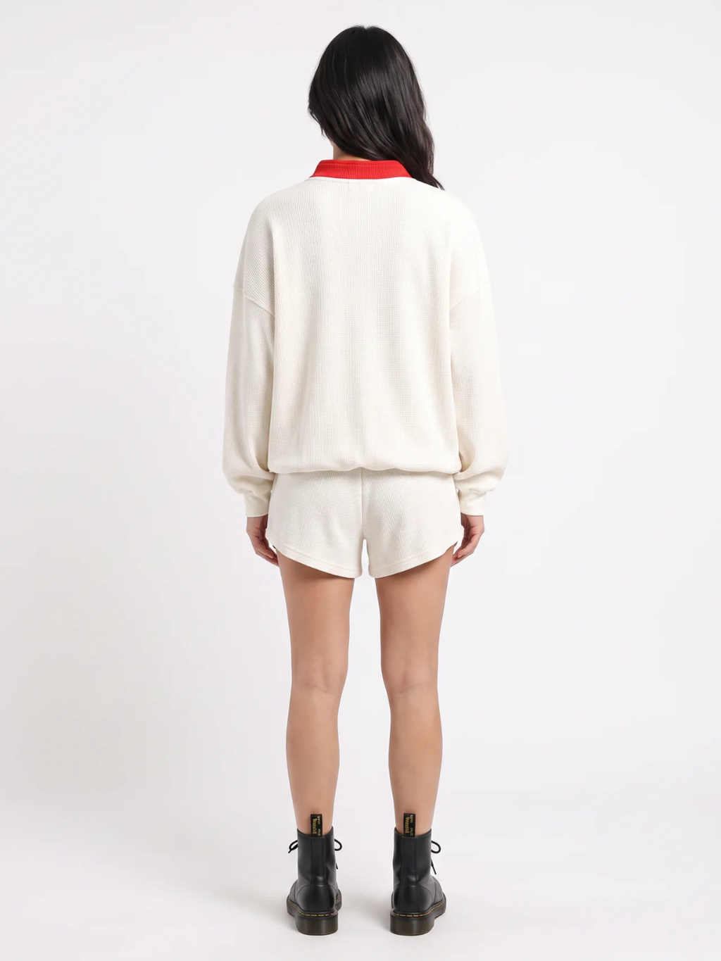 Fenella | Waffle Knit Henley Sweatshirt, Contrast Collar Oversized Top