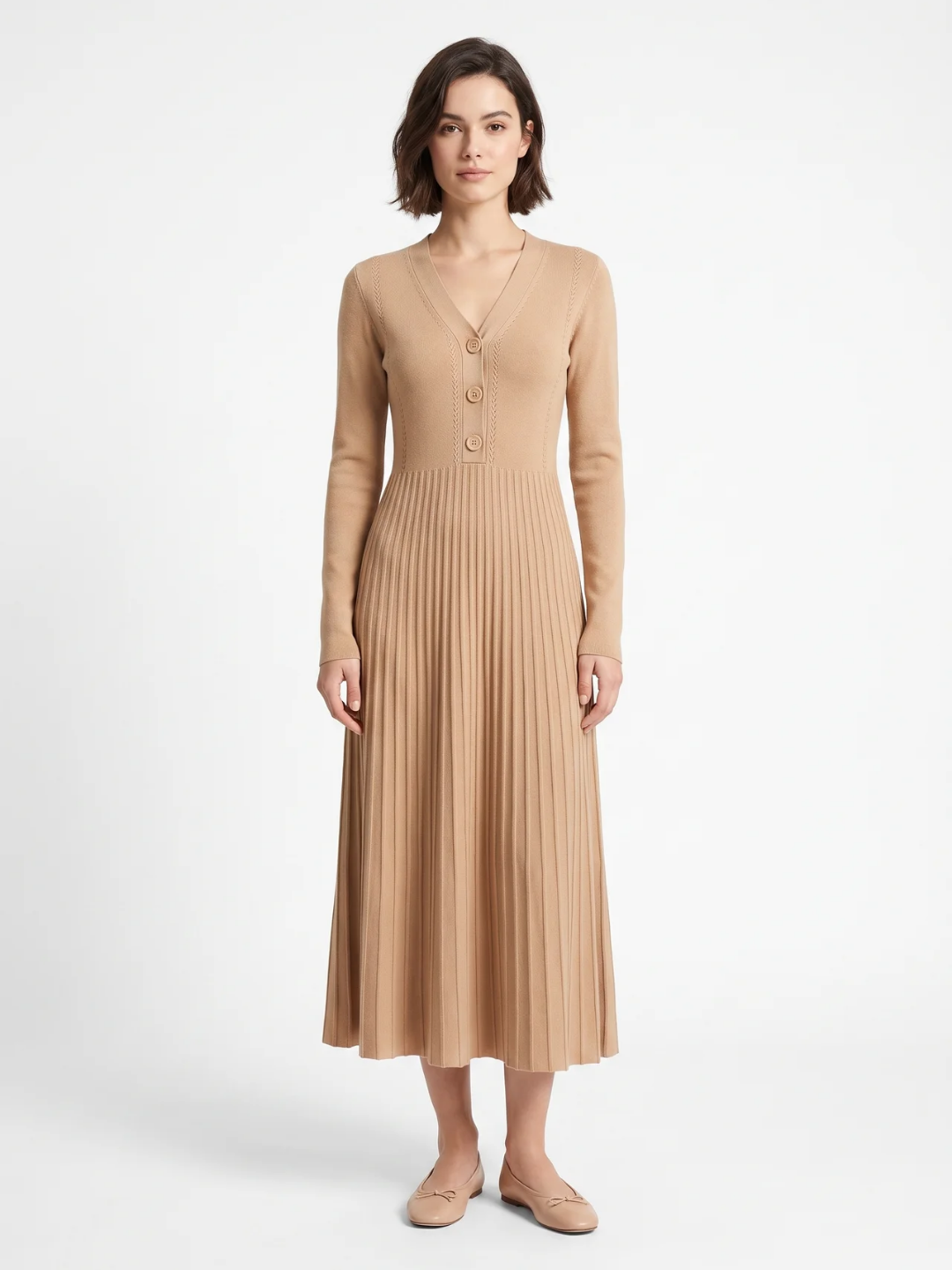Martha | Ribbed Knit Maxi Dress, Button Front V-Neck Winter Jumper Dress
