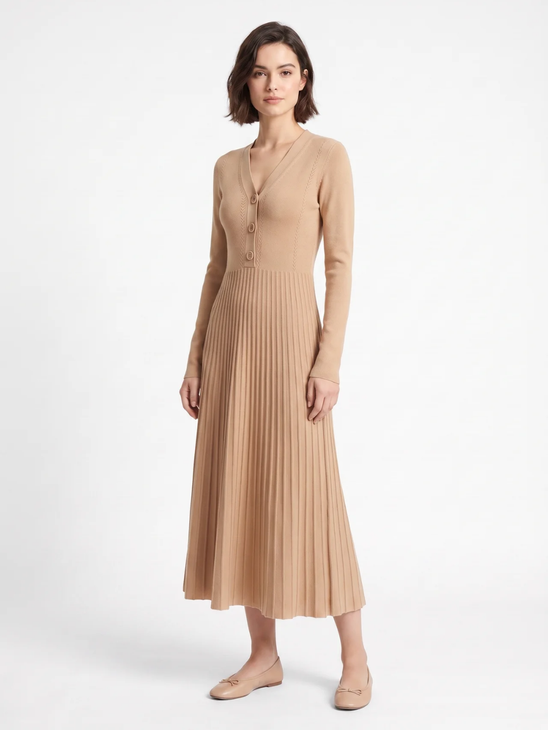 Martha | Ribbed Knit Maxi Dress, Button Front V-Neck Winter Jumper Dress
