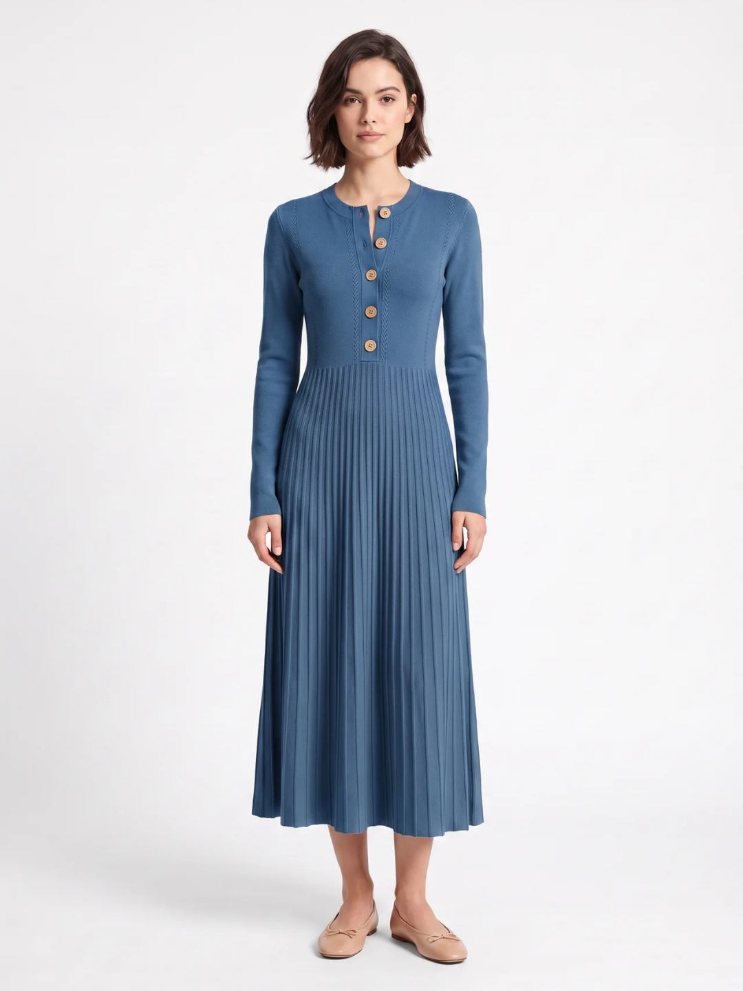 Martha | Ribbed Knit Maxi Dress, Button Front V-Neck Winter Jumper Dress