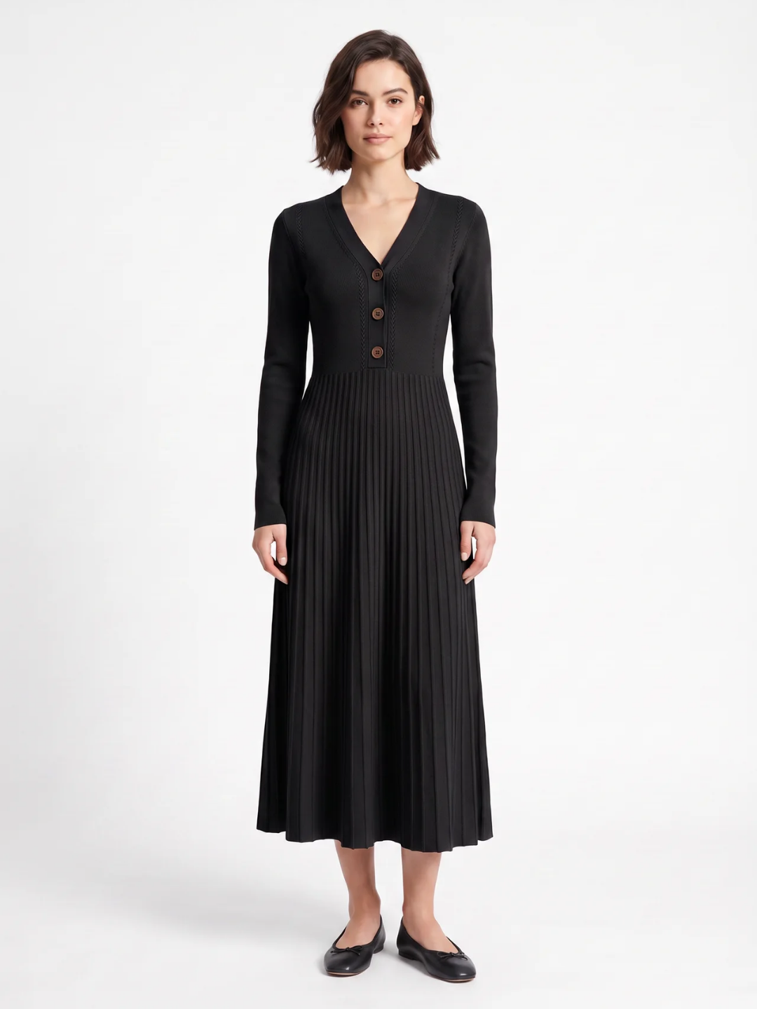 Martha | Ribbed Knit Maxi Dress, Button Front V-Neck Winter Jumper Dress