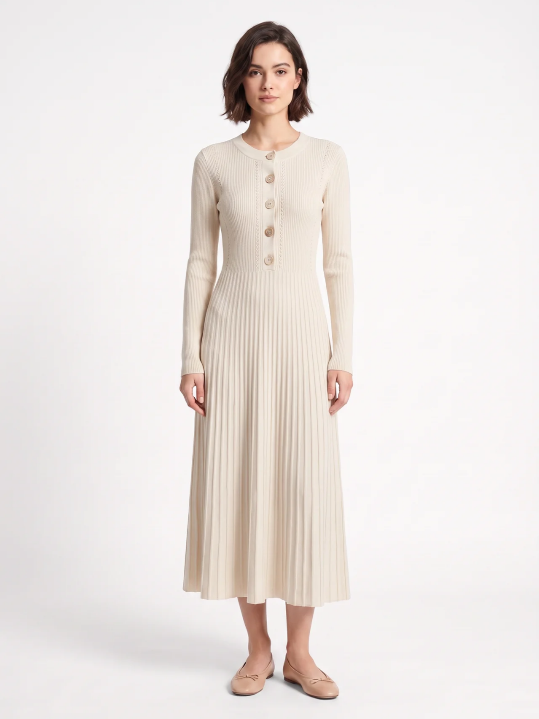 Martha | Ribbed Knit Maxi Dress, Button Front V-Neck Winter Jumper Dress