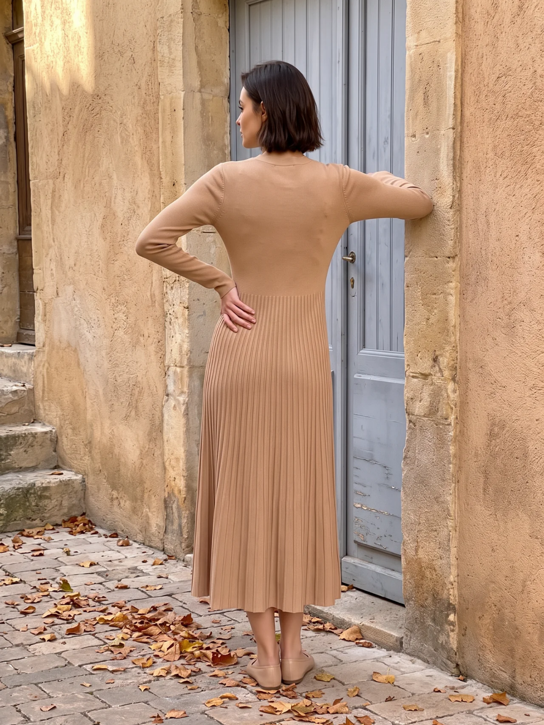 Martha | Ribbed Knit Maxi Dress, Button Front V-Neck Winter Jumper Dress