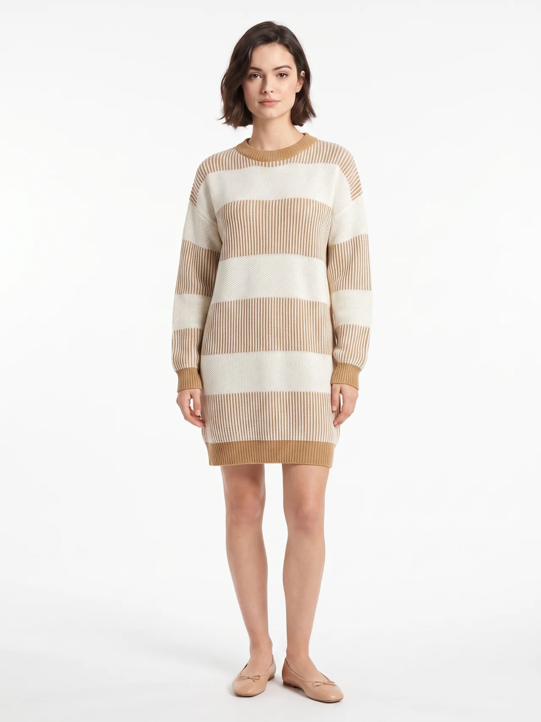 Edith | Striped Knit Mini Jumper Dress, Long Sleeve Winter Sweater Dress