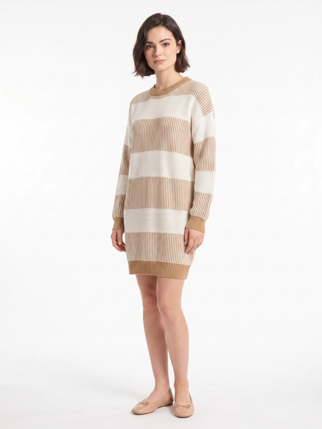 Edith | Striped Knit Mini Jumper Dress, Long Sleeve Winter Sweater Dress