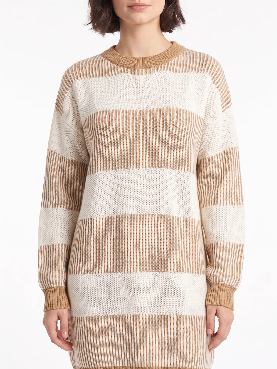 Edith | Striped Knit Mini Jumper Dress, Long Sleeve Winter Sweater Dress