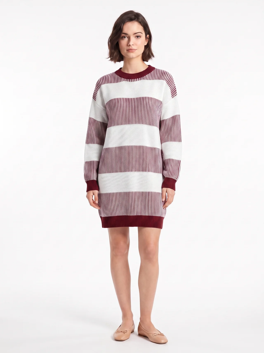 Edith | Striped Knit Mini Jumper Dress, Long Sleeve Winter Sweater Dress