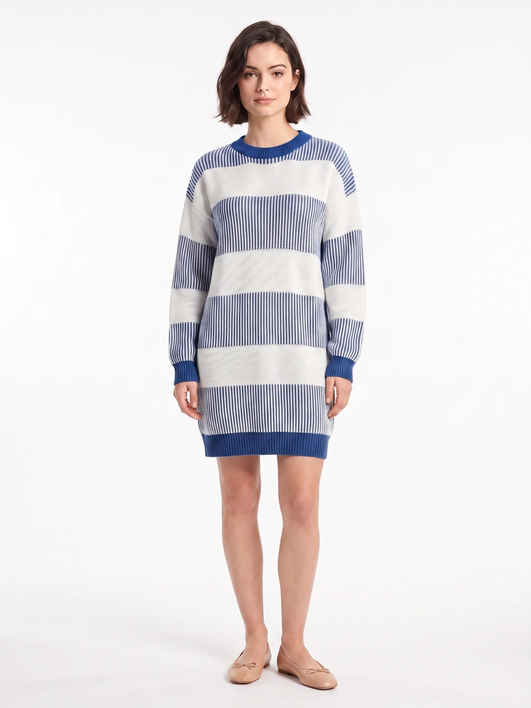 Edith | Striped Knit Mini Jumper Dress, Long Sleeve Winter Sweater Dress