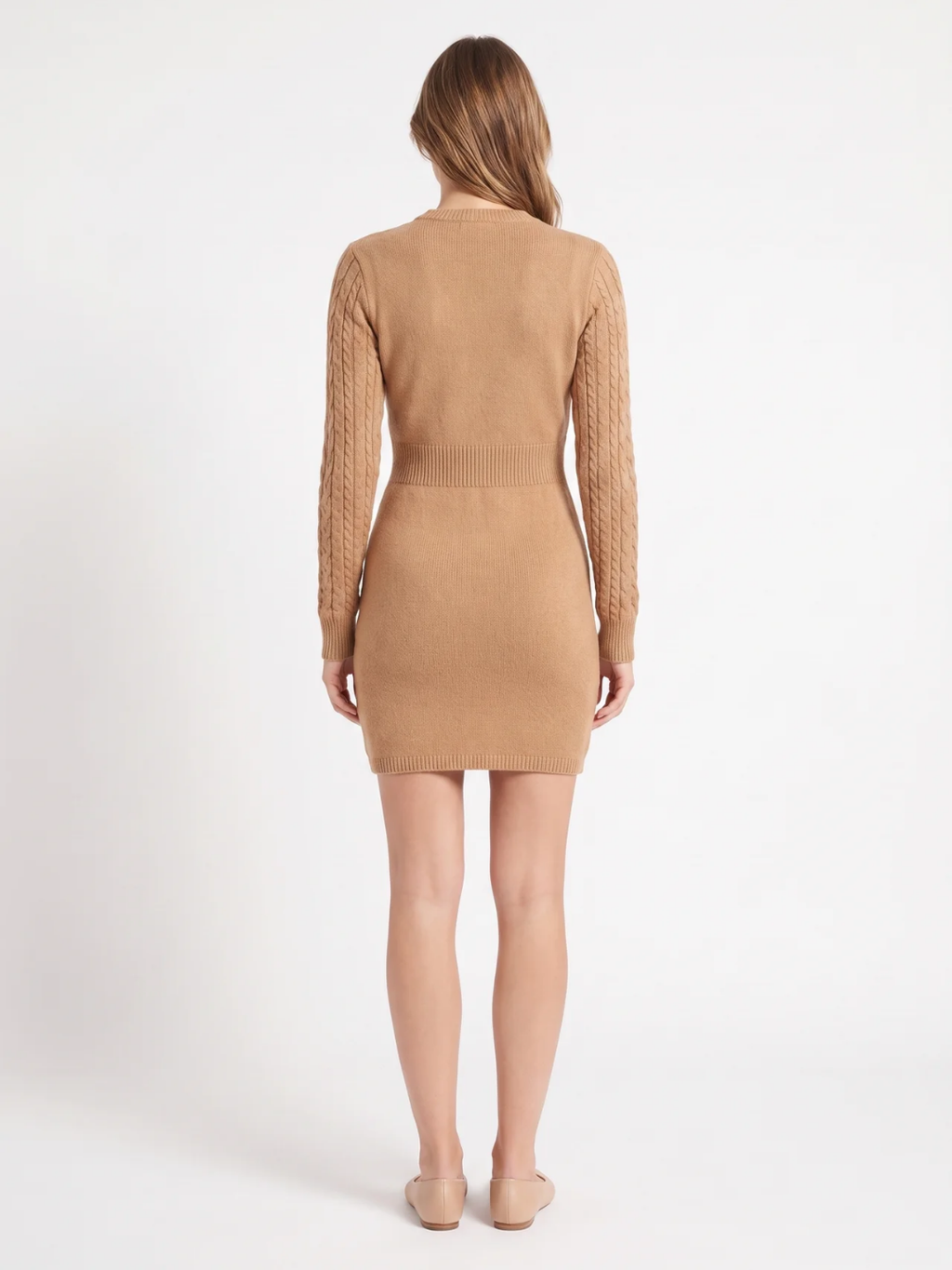 Mabel | Cable Knit Bodycon Mini Dress, Cut-Out Long Sleeve Winter Dress