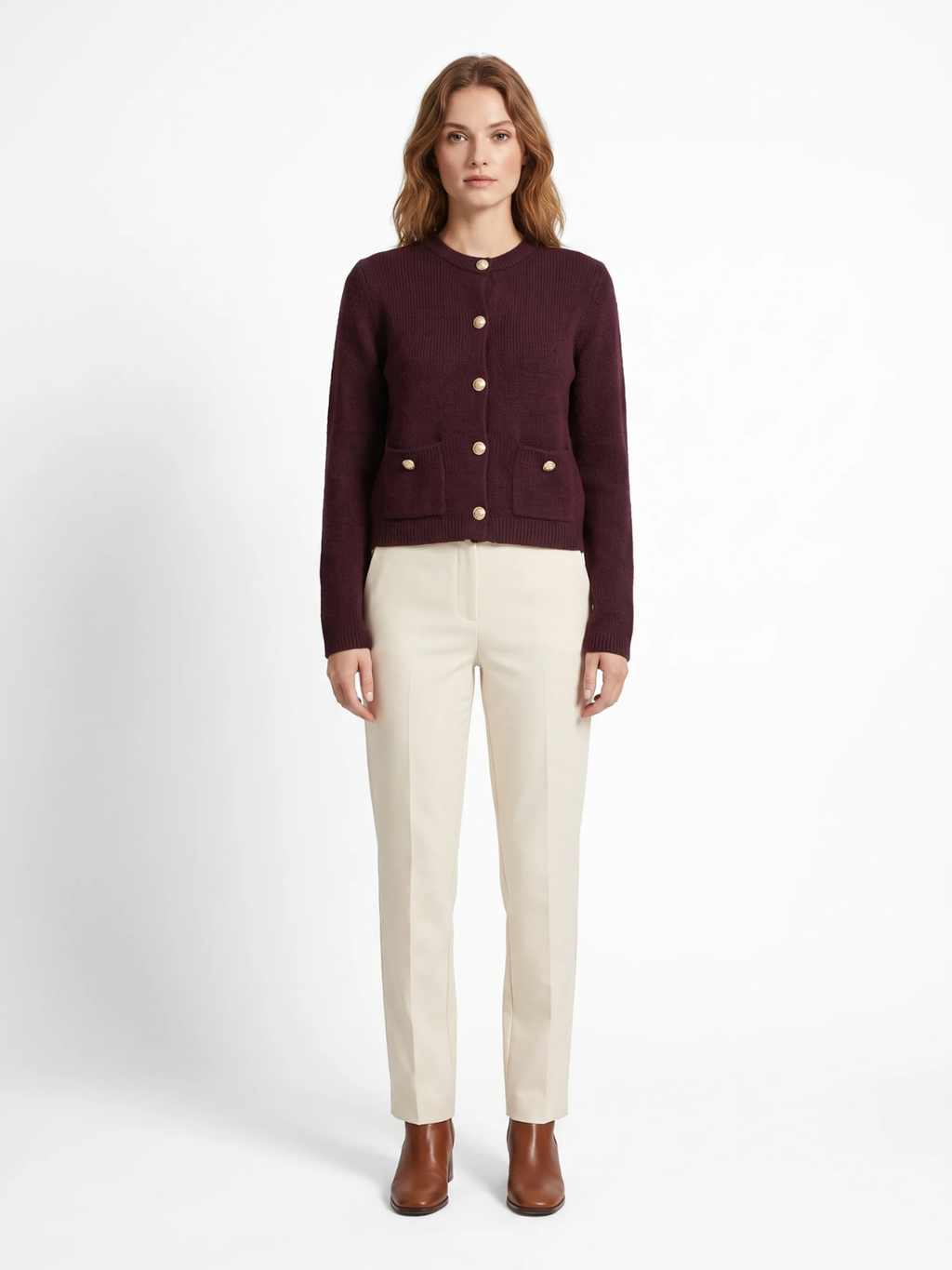 Eleanor | Button-Front Knit Cardigan, Cropped Autumn Winter Layering Sweater