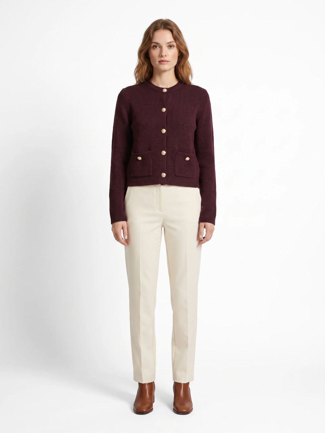 Eleanor | Button-Front Knit Cardigan, Cropped Autumn Winter Layering Sweater