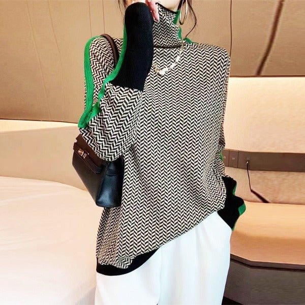 Ava | Modern Striped High-Neck Sweater