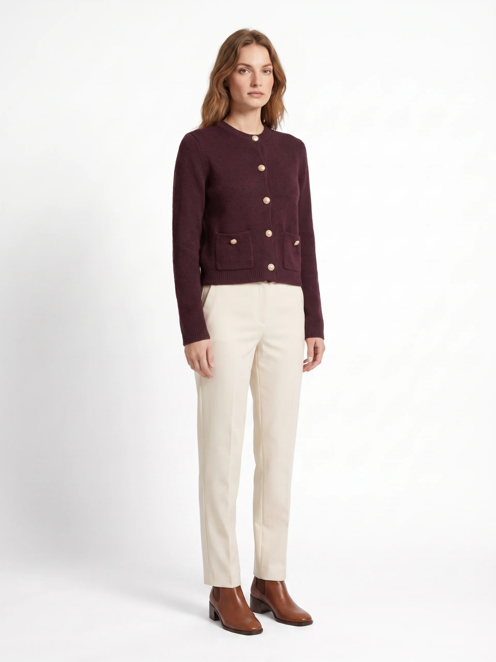 Eleanor | Button-Front Knit Cardigan, Cropped Autumn Winter Layering Sweater