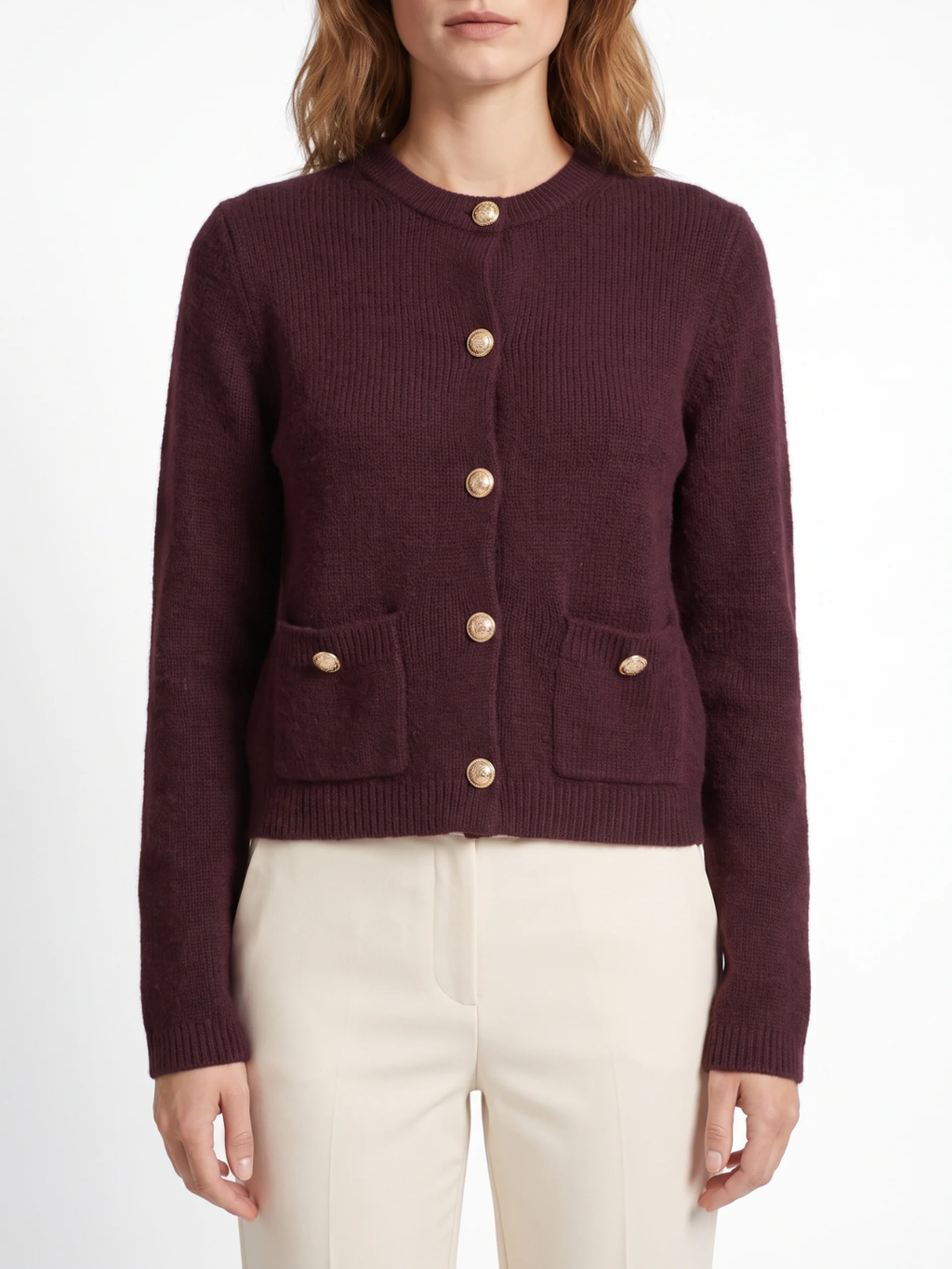 Eleanor | Button-Front Knit Cardigan, Cropped Autumn Winter Layering Sweater
