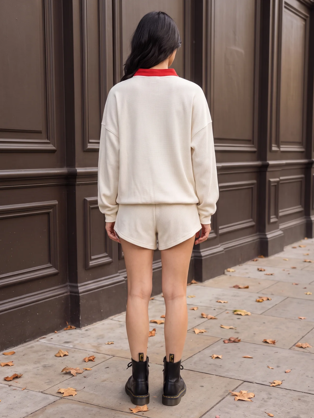 Fenella | Waffle Knit Henley Sweatshirt, Contrast Collar Oversized Top