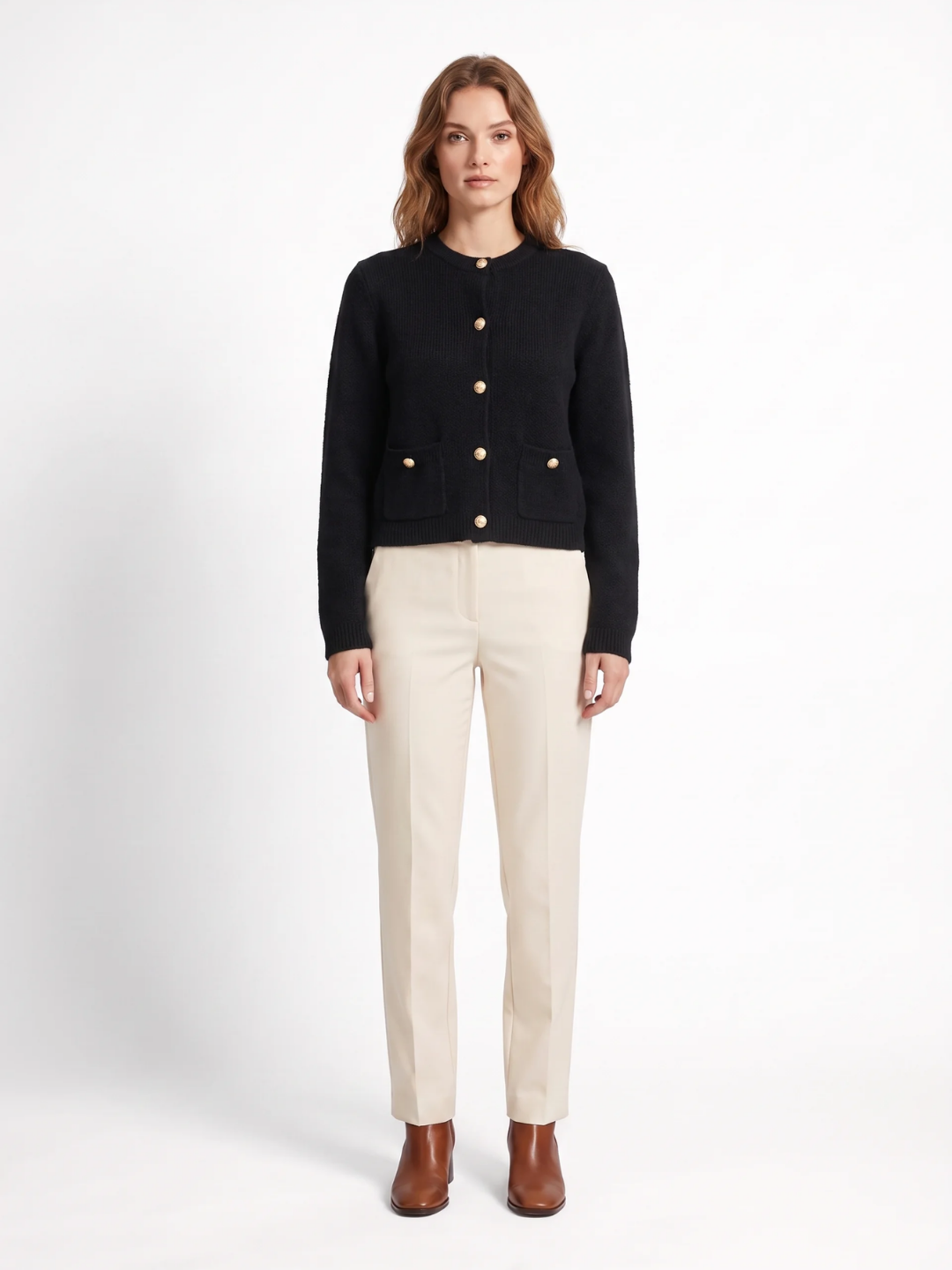 Eleanor | Button-Front Knit Cardigan, Cropped Autumn Winter Layering Sweater