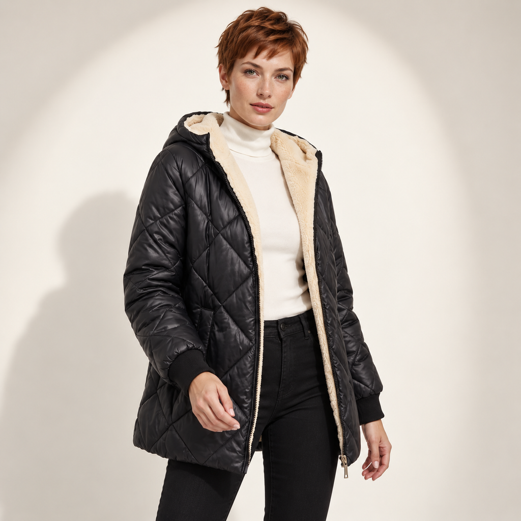 Isabeau | Cosy Quilted Jacket for Women with Hooded Mid-Length Shape