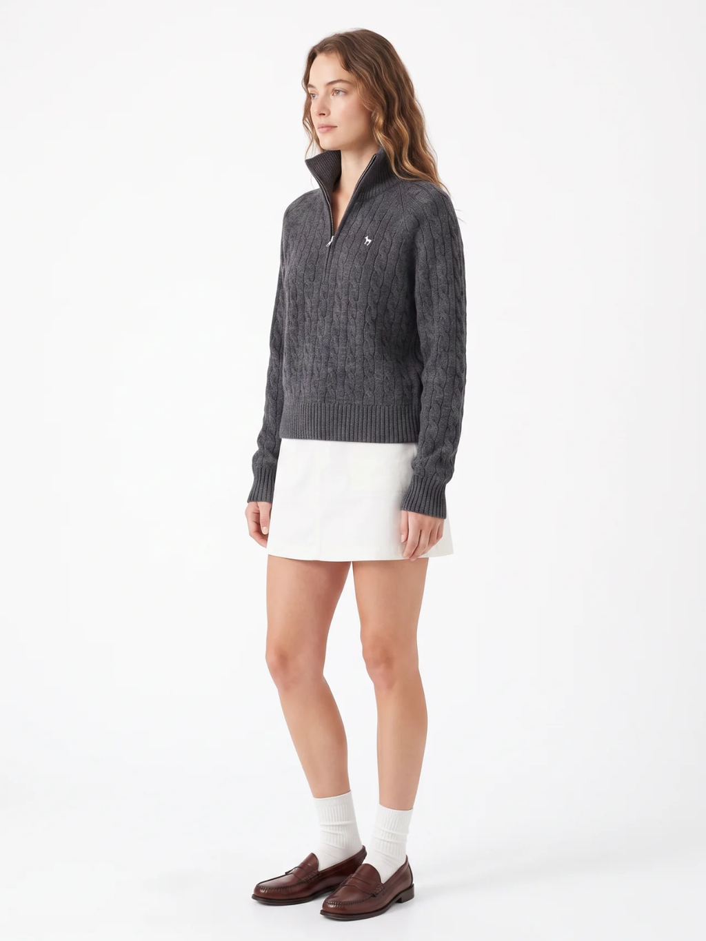 Jasmine | Cable Knit Half Zip Jumper, Funnel Neck Winter Pullover