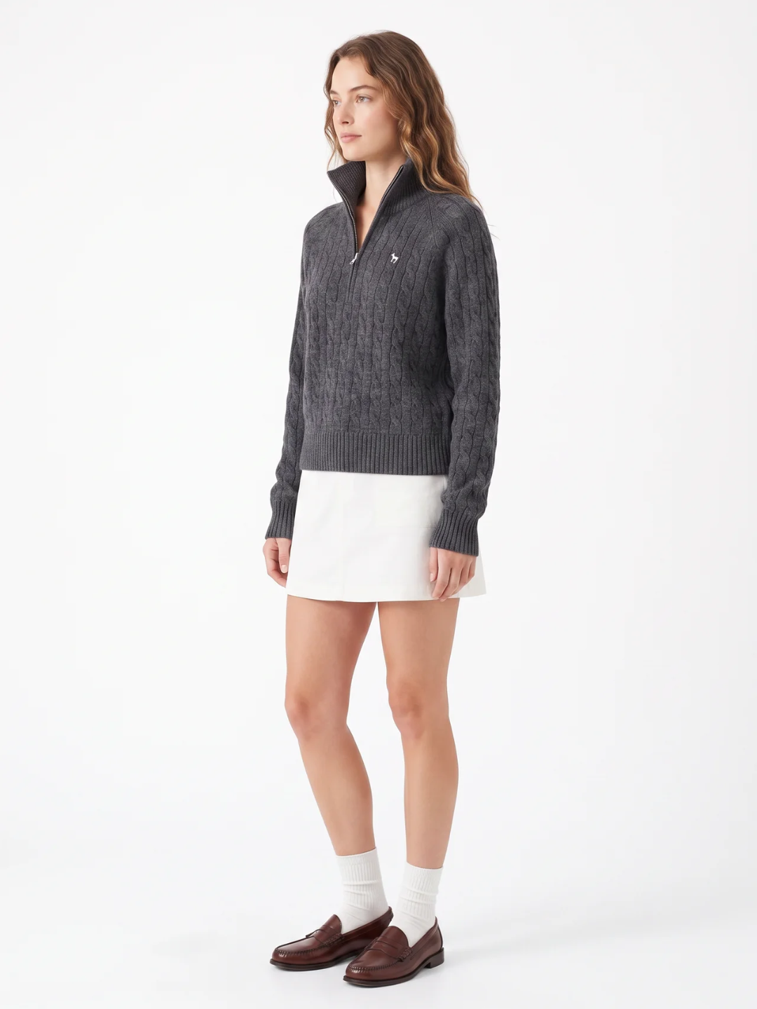 Jasmine | Cable Knit Half Zip Jumper, Funnel Neck Winter Pullover