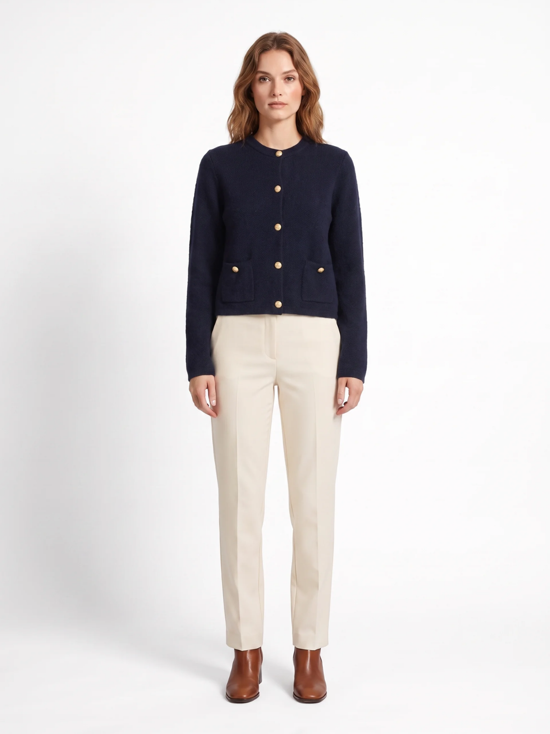 Eleanor | Button-Front Knit Cardigan, Cropped Autumn Winter Layering Sweater