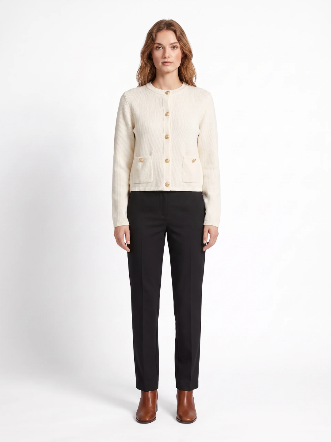 Eleanor | Button-Front Knit Cardigan, Cropped Autumn Winter Layering Sweater