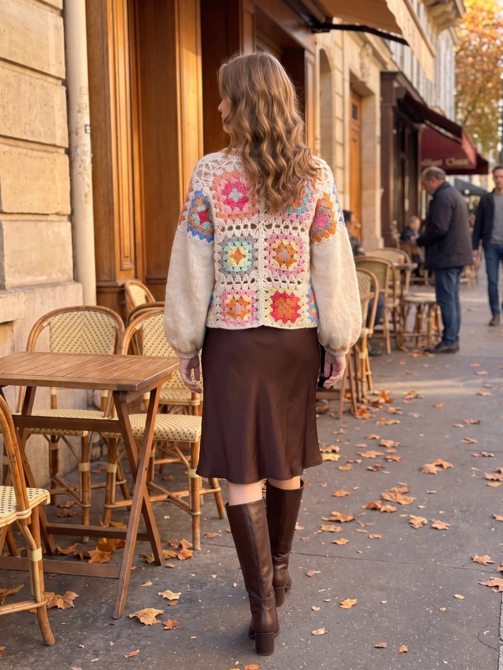 Millicent | Crochet Granny Square Cardigan, Cropped Open Front Knitwear