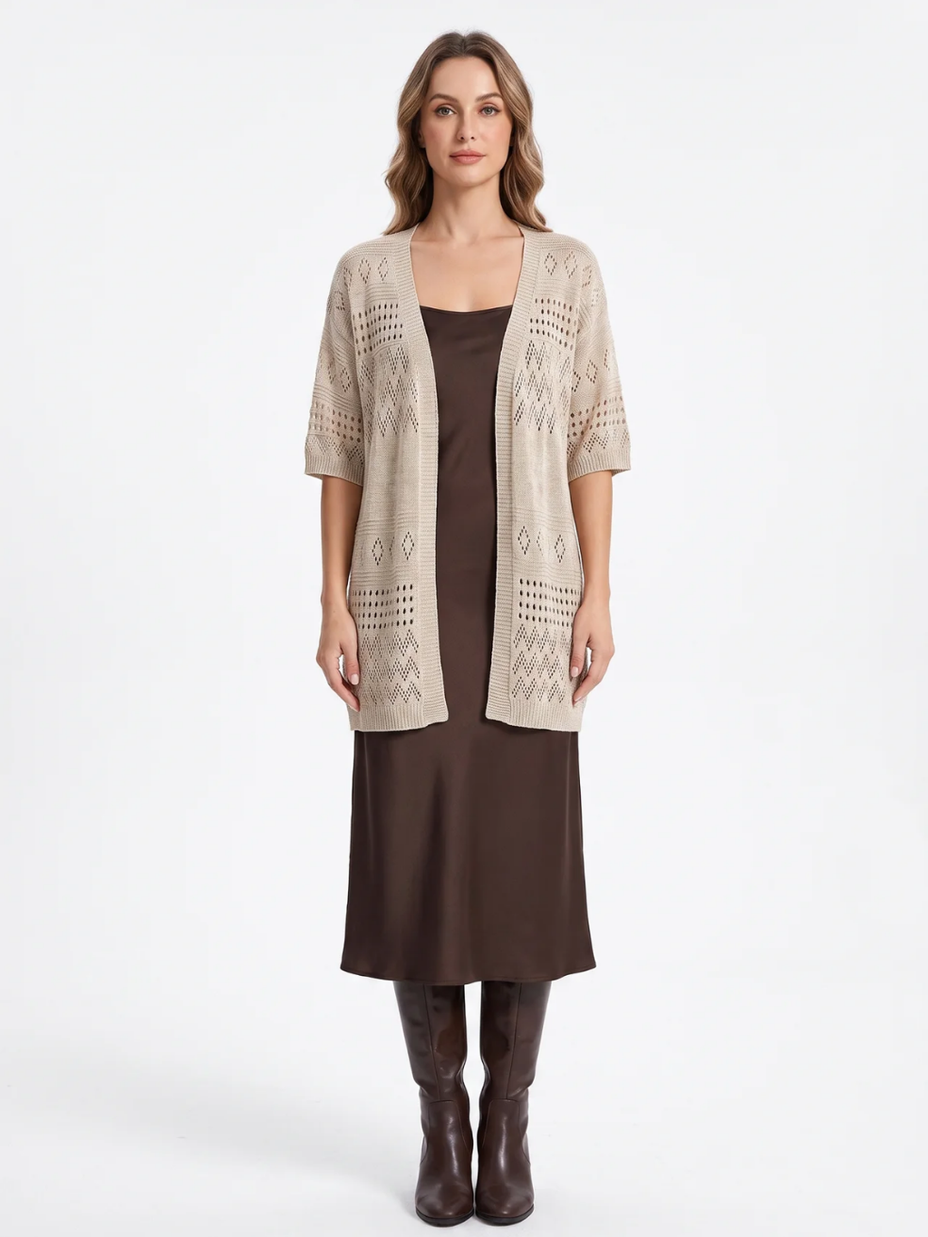 Marjorie | Openwork Knit Cardigan, Short Sleeve Open Front Summer Cover-Up