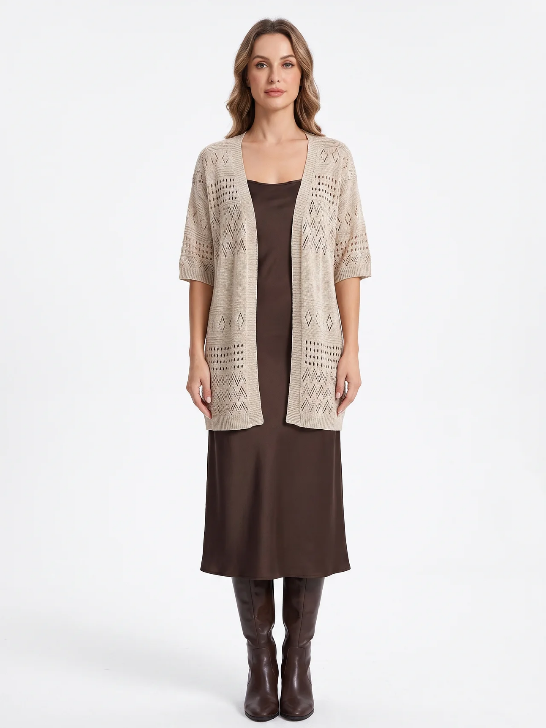 Marjorie | Openwork Knit Cardigan, Short Sleeve Open Front Summer Cover-Up