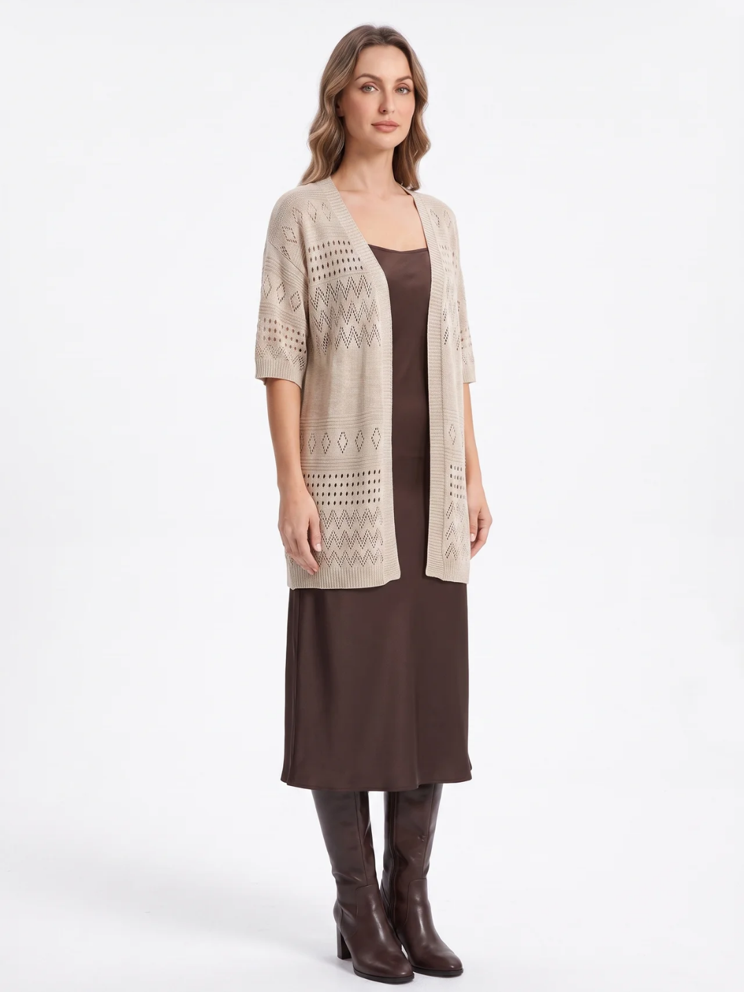 Marjorie | Openwork Knit Cardigan, Short Sleeve Open Front Summer Cover-Up