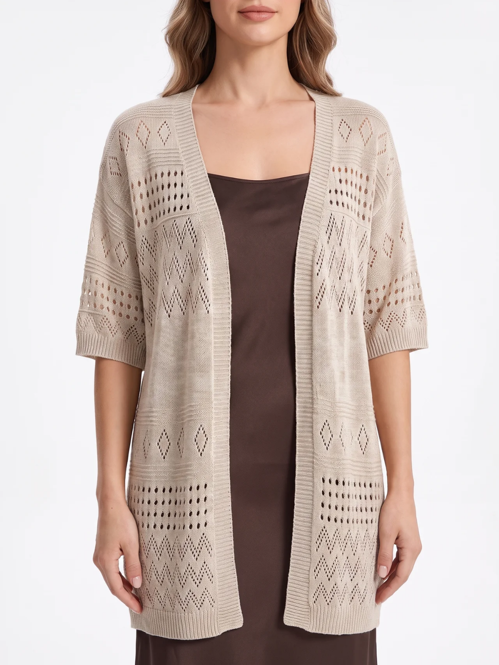 Marjorie | Openwork Knit Cardigan, Short Sleeve Open Front Summer Cover-Up