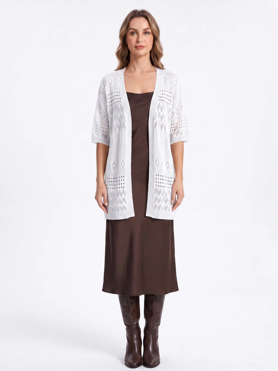 Marjorie | Openwork Knit Cardigan, Short Sleeve Open Front Summer Cover-Up
