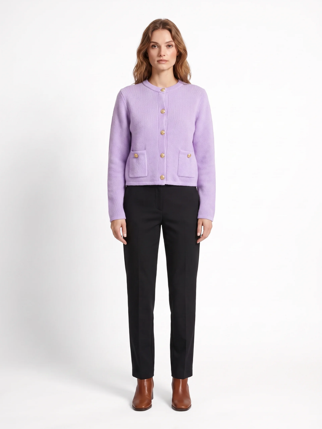 Eleanor | Button-Front Knit Cardigan, Cropped Autumn Winter Layering Sweater
