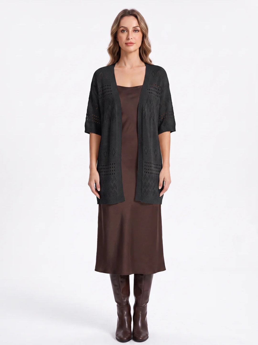 Marjorie | Openwork Knit Cardigan, Short Sleeve Open Front Summer Cover-Up