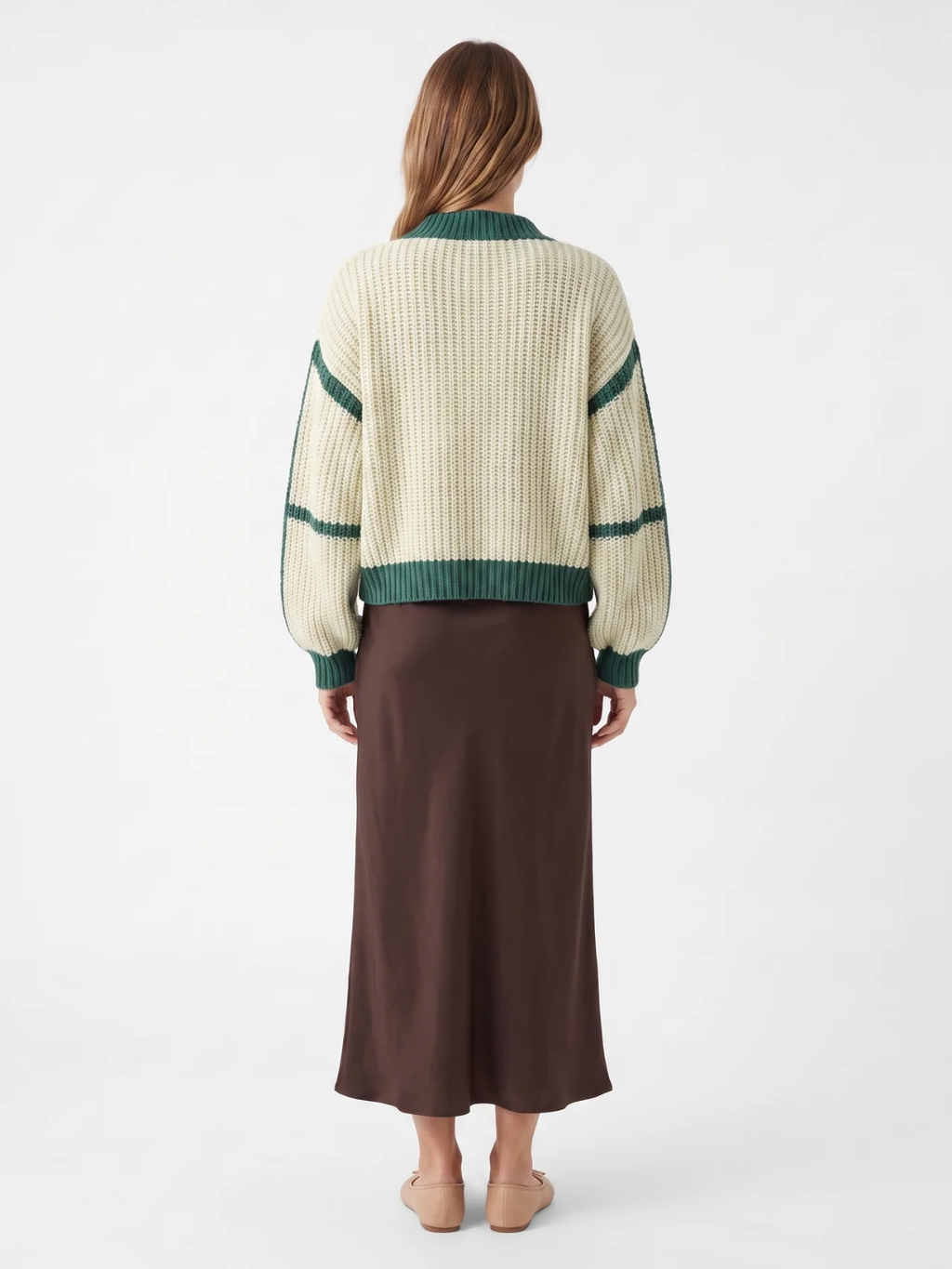 Dorothea | Colour Block Knit Cardigan, Cropped Open Front Winter Knitwear