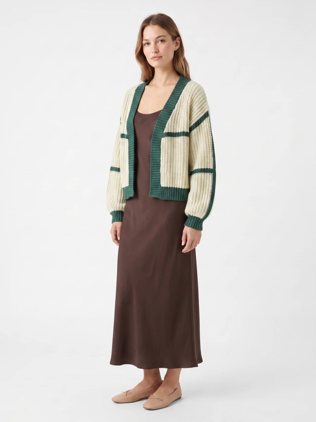 Dorothea | Colour Block Knit Cardigan, Cropped Open Front Winter Knitwear