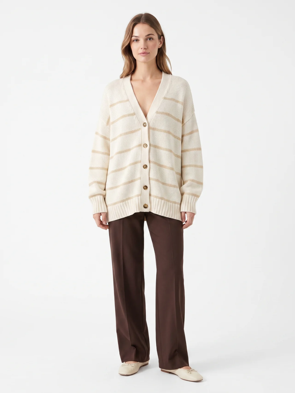 Susannah | Striped Knit Button Cardigan, Oversized V-Neck Autumn Knitwear