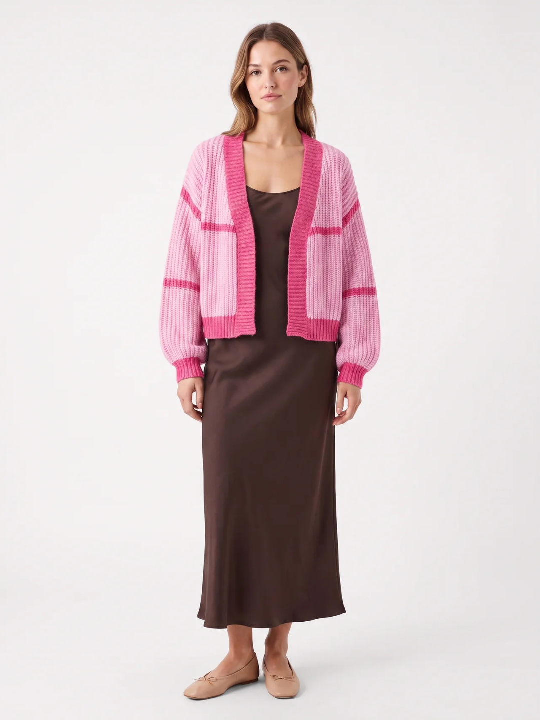 Dorothea | Colour Block Knit Cardigan, Cropped Open Front Winter Knitwear