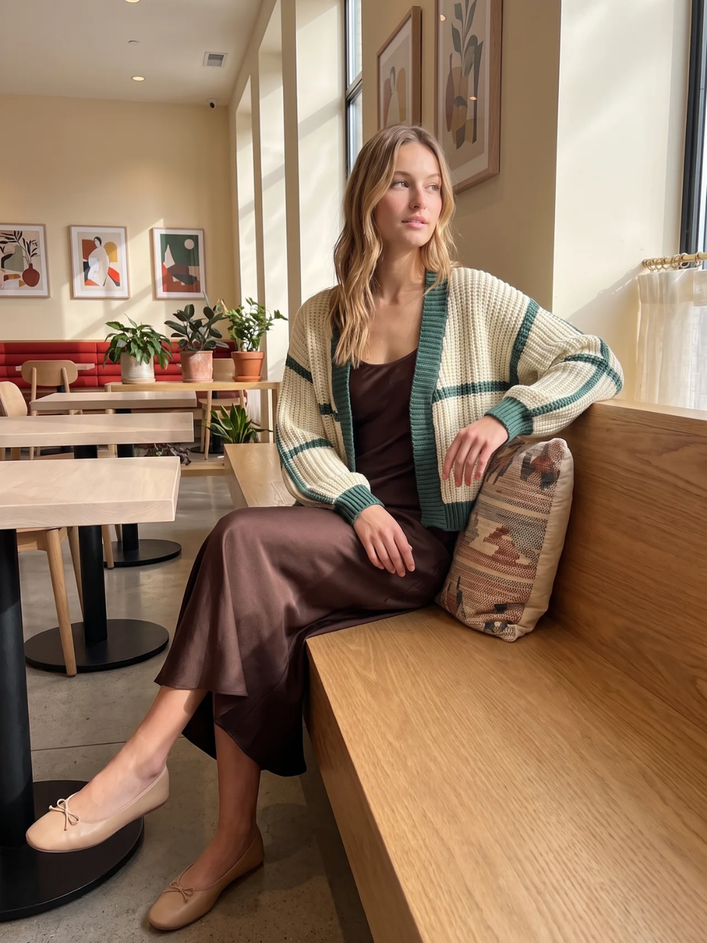 Dorothea | Colour Block Knit Cardigan, Cropped Open Front Winter Knitwear