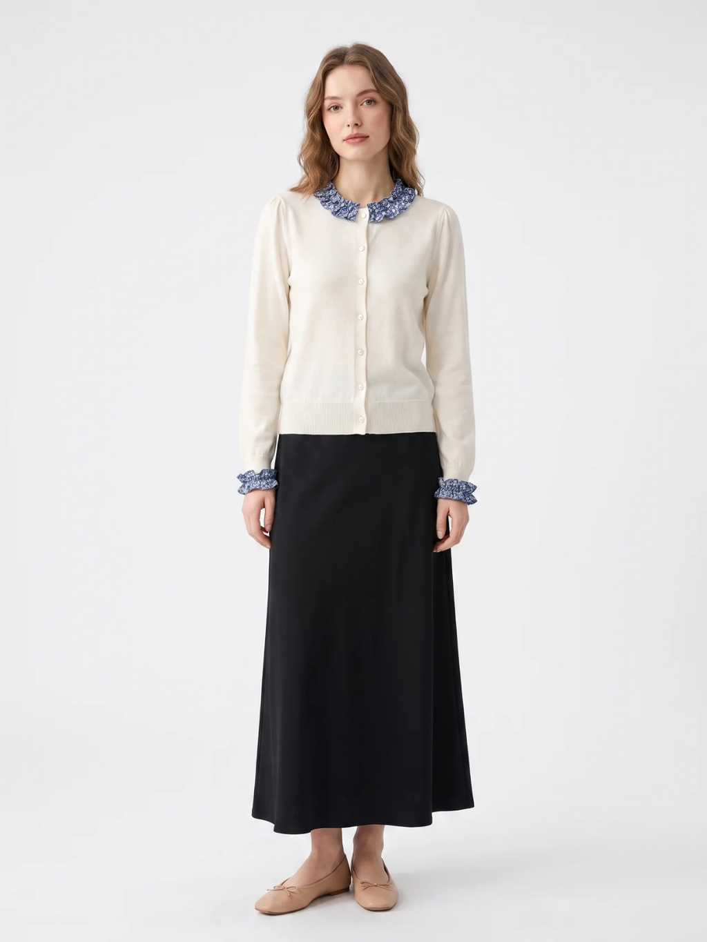 Josephine | Ruffle Collar Knit Cardigan, Button Front Spring Autumn Knitwear