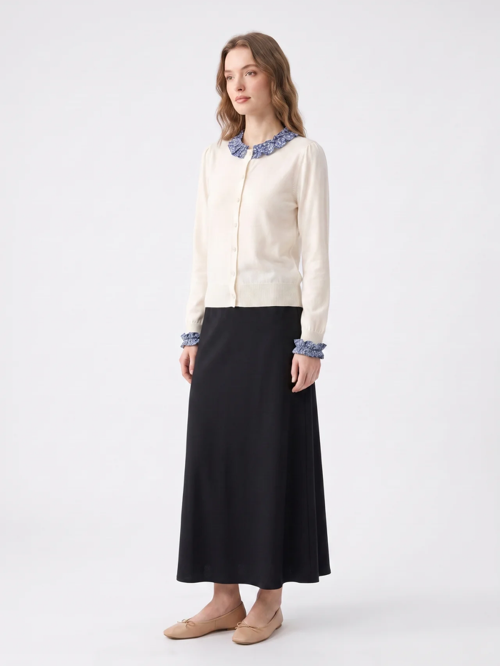 Josephine | Ruffle Collar Knit Cardigan, Button Front Spring Autumn Knitwear