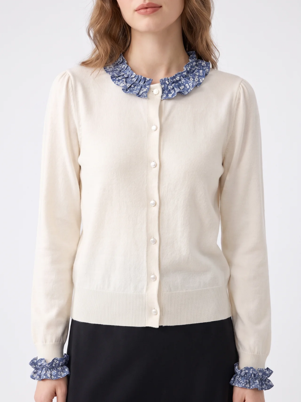 Josephine | Ruffle Collar Knit Cardigan, Button Front Spring Autumn Knitwear